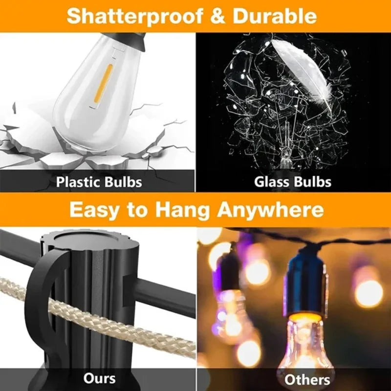 Outdoor String Light ST38 Patio Hanging Lights for Garden Outside Backyard Porch LED String Lights US Plastic Shatterproof Bulb