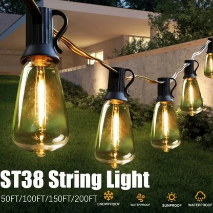 Outdoor String Light ST38 Patio Hanging Lights for Garden Outside Backyard Porch  LED String Lights US Plastic Shatterproof Bulb