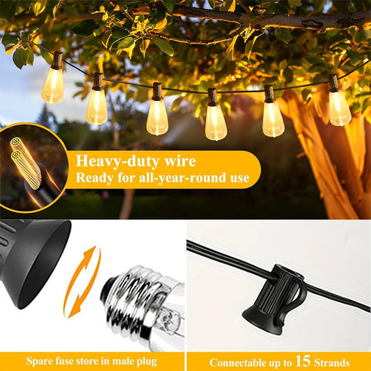 Outdoor String Light ST38 Patio Hanging Lights for Garden Outside Backyard Porch  LED String Lights US Plastic Shatterproof Bulb