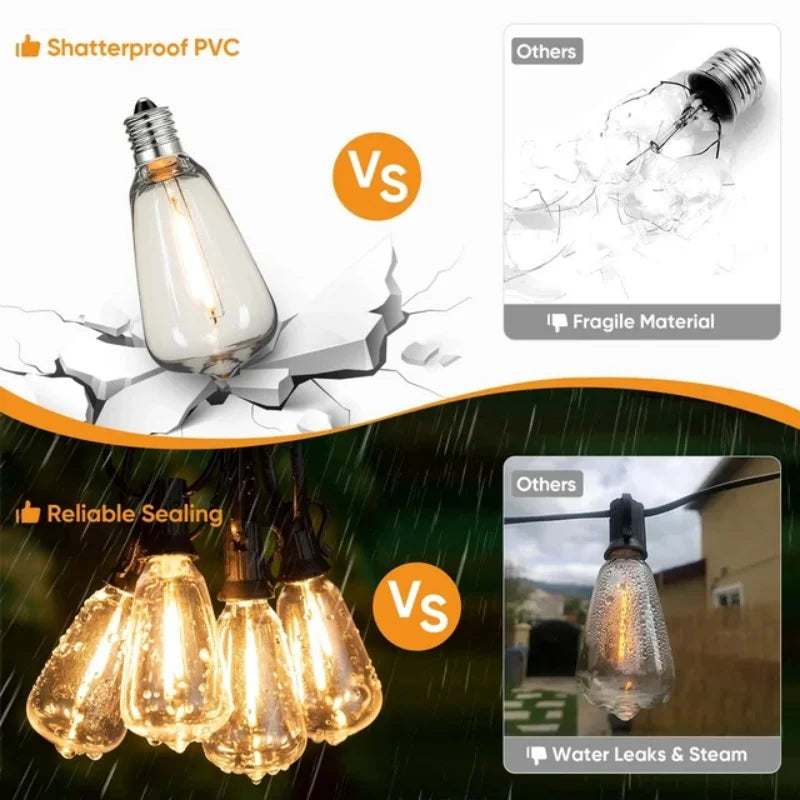 Outdoor String Light ST38 Patio Hanging Lights for Garden Outside Backyard Porch  LED String Lights US Plastic Shatterproof Bulb